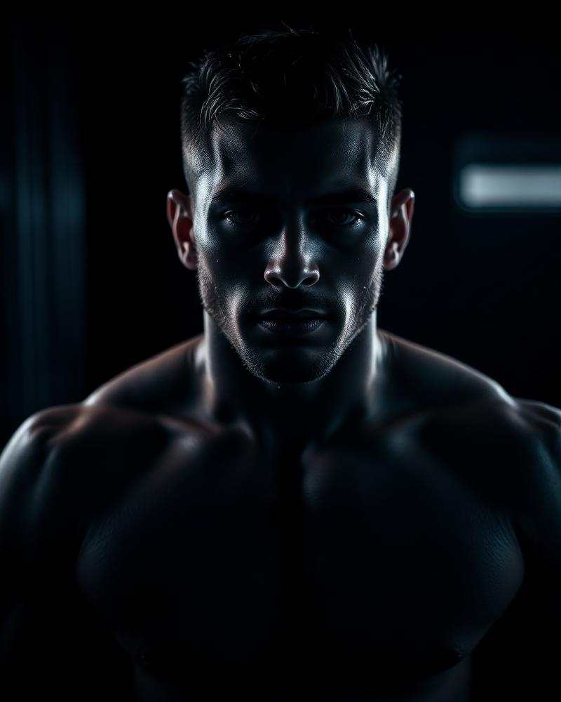 Athlete recovering in a dark gym