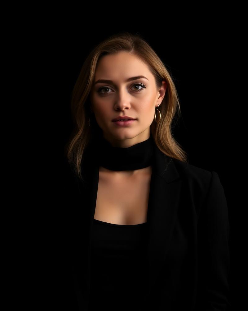 Female entrepreneur in a dark studio portrait