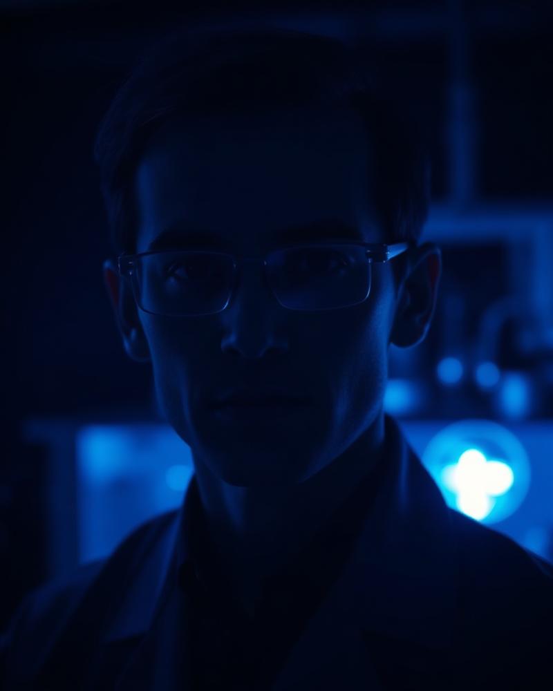 Researcher in a dark laboratory